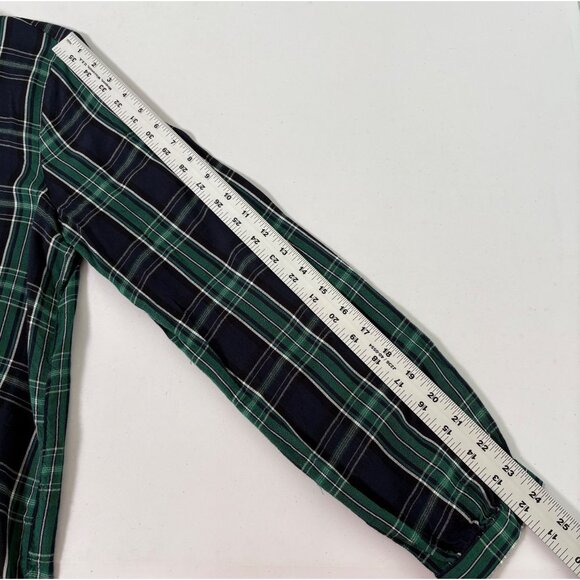 Loft Top Womens Size M Blue Green Plaid Long Sleeve Mock Neck Academia Preppy - Picture 7 of 10